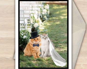 Funny Belated Cat Wedding Card – Punny Animal Greeting (Digital Download)
