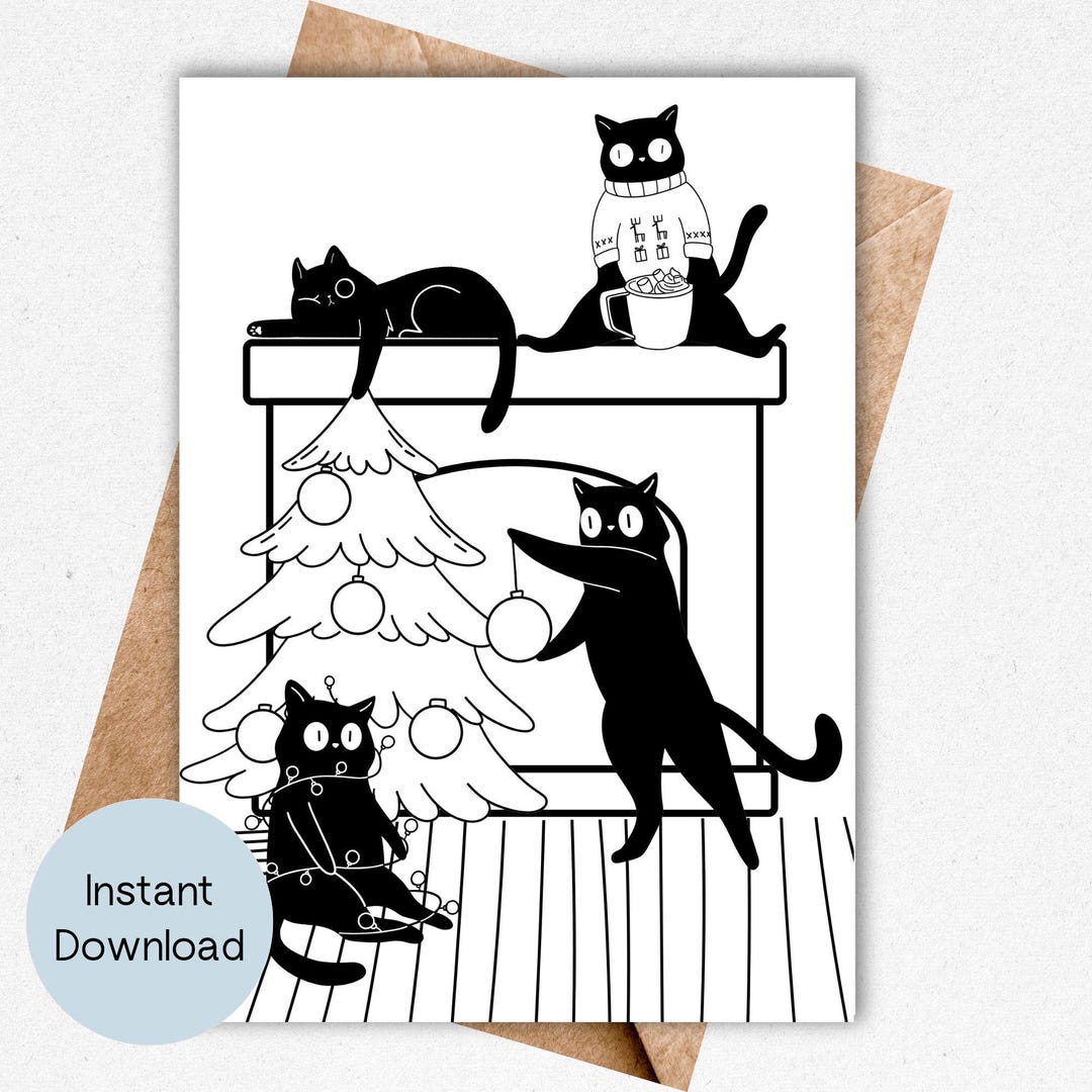 Funny Black Cat Christmas Card – “meowy Catmas” –last-minute Printable ...