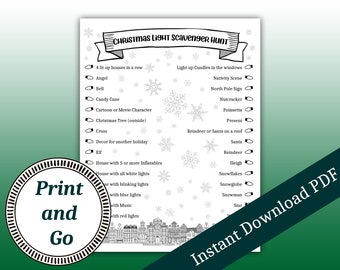 Christmas Light Scavenger Hunt, Family Game Printable, Christmas Group Game, Family Holiday Activity, Christmas Games for Kids