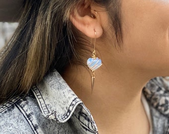 Geometric Handmade Gold Earrings Opalite Earrings Iridescent Crystal Earrings Jasper Earrings Amazonite Earrings Geometric Iridescent