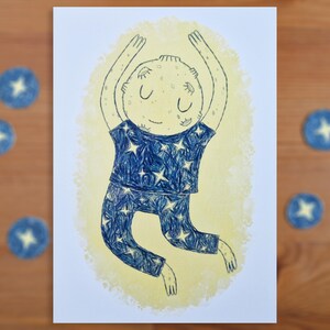 Carte/Impression d'art Enfant de la lune endormi avec des étoiles