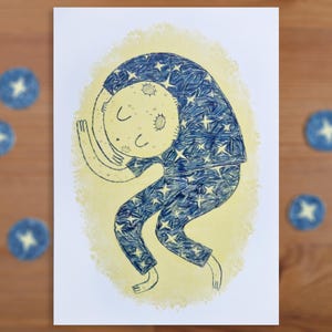 Carte/Impression d'art Enfant de la lune endormi avec des étoiles