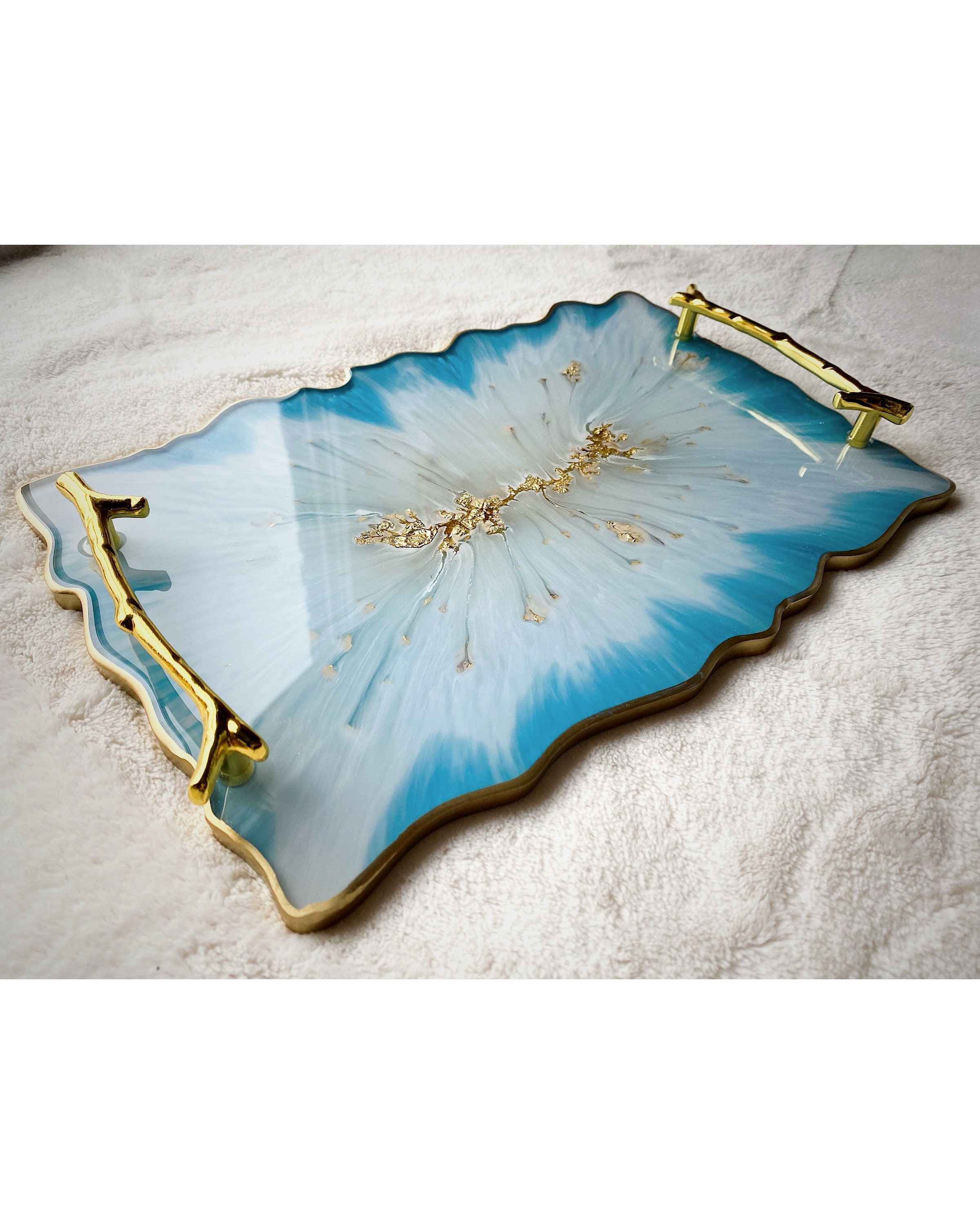 Blue & Gold Resin Tray resin Tray Sky Blue Tray Sky Blue Etsy