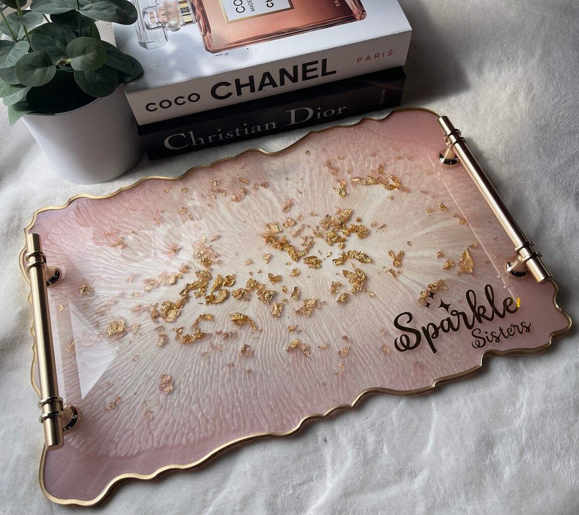 Pink Resin Tray Pink Vanity Tray Pink Perfume Tray Pink Etsy