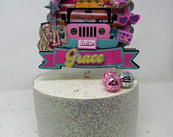Malibu Blonde  Fashion Girl Doll Birthday Jeep Cake Topper