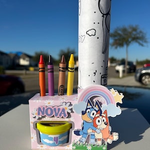 Blue & Bingo Party Favor Boxes, Personalized Kids Birthday Favor Box with Play Doh, Crayons  Coloring Activity