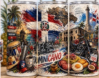 Adesivo para copo térmico dominicano PNG, design de sublimação fino de 20 oz, cultura caribenha da República Dominicana, download digital, adesivo para copo de café