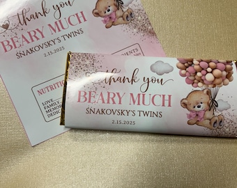 We Can Bearly Wait Personalized Chocolate Bars Girl Baby Shower Souvenir
