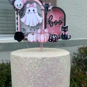 Adorno rosa para pastel de fantasma de Halloween • Decoración para fiesta de cumpleaños espeluznante