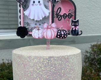Topo de Bolo Fantasma Rosa de Halloween • Decoração Assustadora para Festa de Aniversário