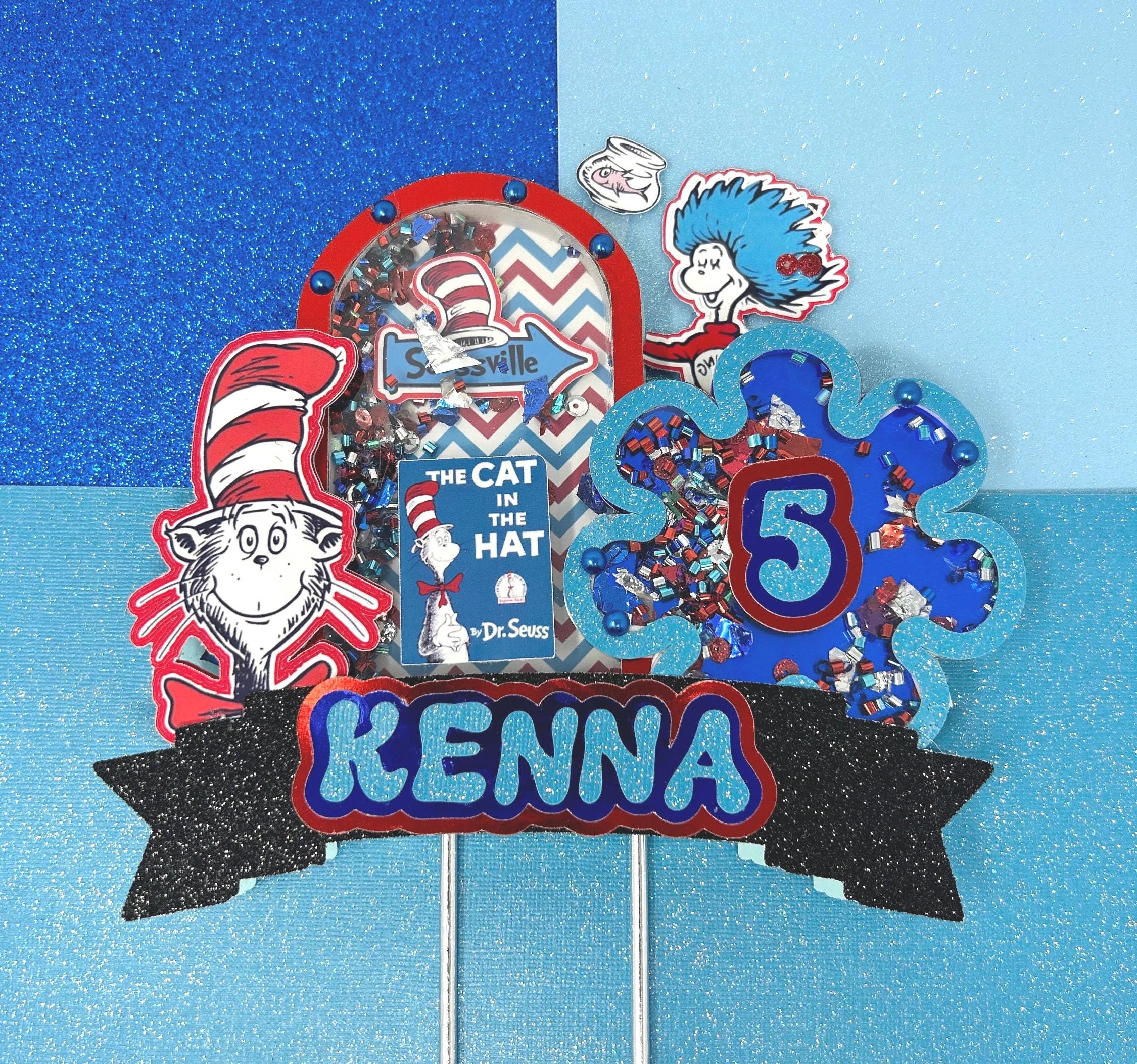 Cat Red and White Hat Birthday Cake Topper