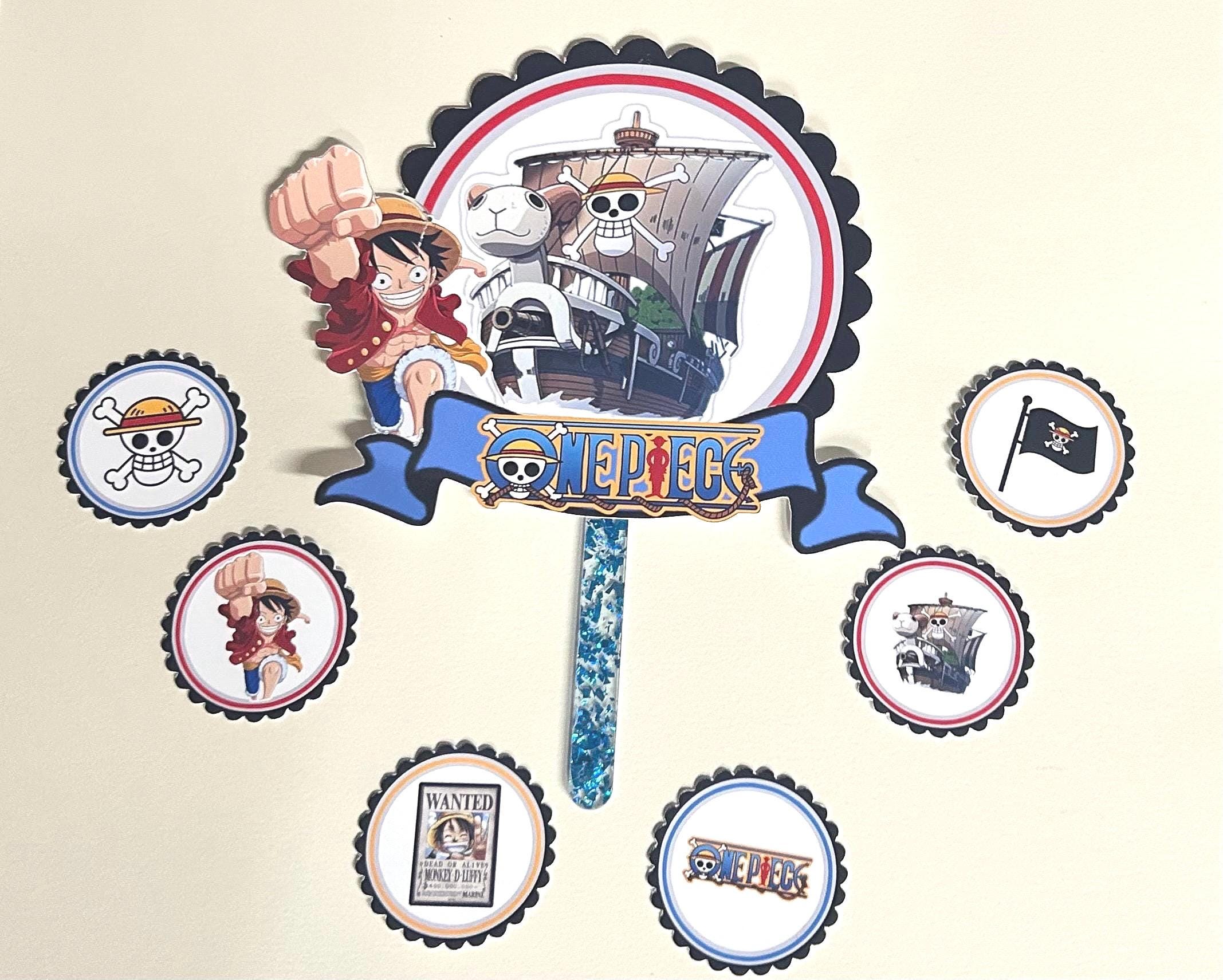 One Piece Cake Topper and 6 Cupcake Toppers