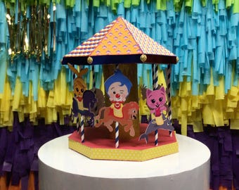Plim Plim Carousel Centerpiece, Circus Theme Table Decor, Ready to Use Party Decoration, Birthday Carousel Display