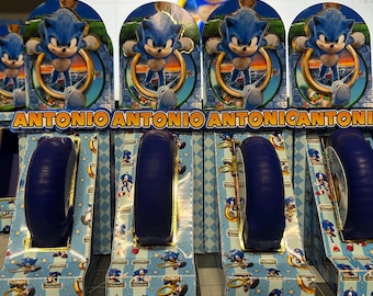 Blue Hedgehog Party Favor Bundle Set of 48 Kids Birthday Personalized Pringles Chip Bags Chocolate Bars Gum Custom Treats