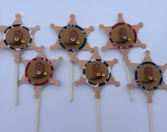 Cowboy Cupcake Toppers – Boots, Cow & Bandana Rodeo Theme for Birthday or Baby Shower Dozen