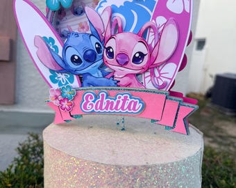Hawaian Blue  and Angel  Cake Topper, Custom Name Party Decoration, Tropical Birthday Theme, Personalized Kids Cake Decor