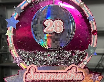 Disco Ball Cake Topper Personalized | Disco Birthday Cake Topper | Shaker Cake Topper | Custom Name Birthday Decor | 70s Disco Party
