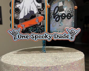 Topo de Bolo Fantasma Skateboard – Decoração Assustadora para Festa de Aniversário