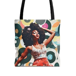 Dancing Girl Disques vinyles Sac fourre-tout Club Musique soul Party DJ Cadeaux vintage pour femmes Maman Petite amie Sac à provisions de voyage style rétro réutilisable
