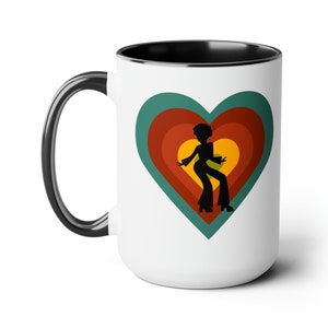 Summertime Funky Town I Love Disco Heart 70&#39;s Style Get Down Boogie Do The Hustle Retro Gifts for Women Groovy Coffee Mugs, 15oz