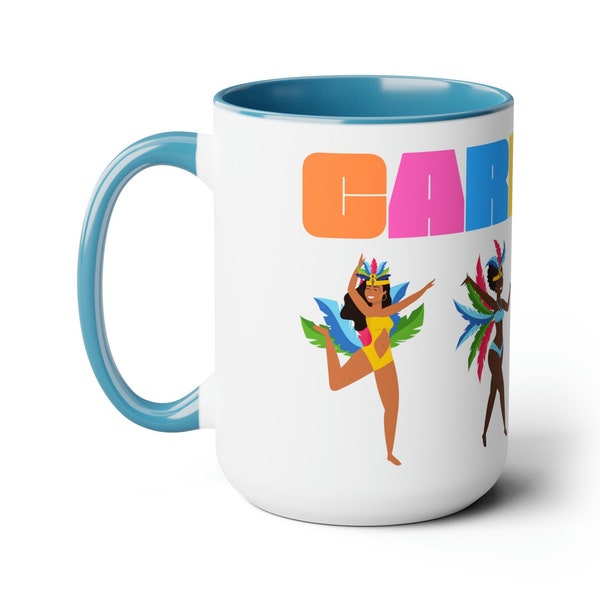 Carnival Dancer Tropical Beach Party Summer Carnaval Parade Mardi Gras Brazil Jamaica New Orleans Bahamas Caribbean Island Coffee Mugs, 15oz