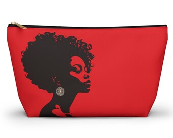 Beautiful Black Woman Silhouette Art Print Birthday Holiday Christmas Gifts For Women Moms Girlfriends Travel Makeup Bag w T-bottom - Red