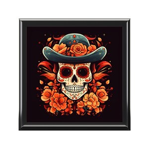 Day Of The Dead Dia De Los Muertos Orange Black Green Home Decor Gifts for Halloween Decorations Trick Or Treat Spooky Jewelry Box