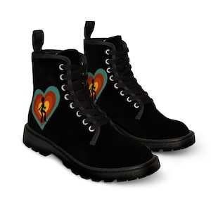 Let&#39;s Boogie Funky Town I Love Disco Heart 70&#39;s Style Get Down Do The Hustle 1970s Retro Gifts for Women Girls Women&#39;s Canvas Boots - Black