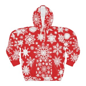 Winter Snowflakes Cozy Pullover Hoodie Happy Holiday Gifts For Women Men Mom Dad Sister Brother Christmas Season Sweatshirt Hoodie - Red