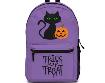 Black Cat Pumpkin Face Backpack, Happy Halloween Costume 
