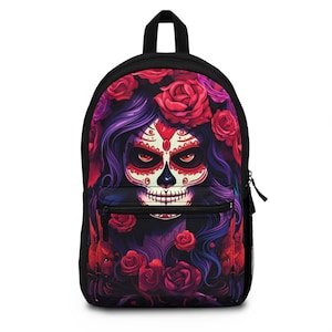 Dia De Los Muertos Backpack Day of the Dead Mexico Mexican Holiday Sugar Skulls and Flowers Pattern Print Floral Adjustable Straps Etsy