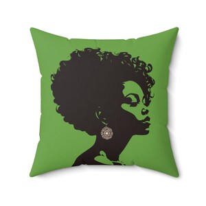Beautiful Black Woman Silhouette Art Print Housewarming Gift For Women Mom Girlfriends Living Room Bedroom Decor Accent Throw Pillow - Green