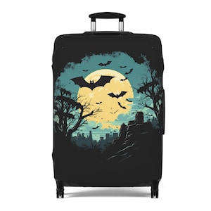 Vliegende vleermuizen gele maan Art Print Happy Halloween-koffer Spookhuis Trick Or Treat-decorcadeaus Spookachtig eng zwart reisbagagehoes