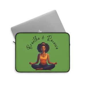 Respire e receba amor próprio Yoga Namaste Meditação Calmante Presentes de autocuidado para mulheres mães namoradas capa de viagem para laptop - verde