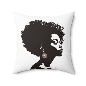 Beautiful Black Woman Silhouette Art Print Housewarming Gift For Women Mom Girlfriends Living Room Bedroom Decor Accent Throw Pillow - White