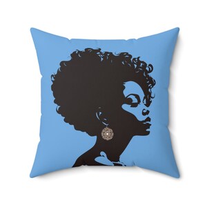 Beautiful Black Woman Silhouette Art Print Housewarming Gift For Women Moms Girlfriends Living Room Bedroom Decor Accent Throw Pillow - Blue