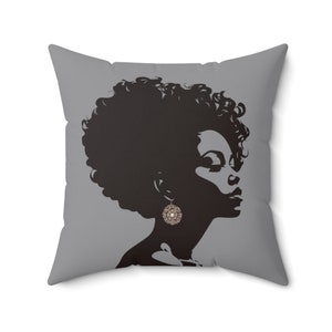 Beautiful Black Woman Silhouette Art Print Housewarming Gifts For Women Mom Girlfriends Living Room Bedroom Decor Accent Throw Pillow - Grey