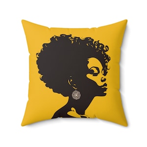 Beautiful Black Woman Silhouette Art Print Housewarming Gift For Women Mom Girlfriend Living Room Bedroom Decor Accent Throw Pillow - Yellow