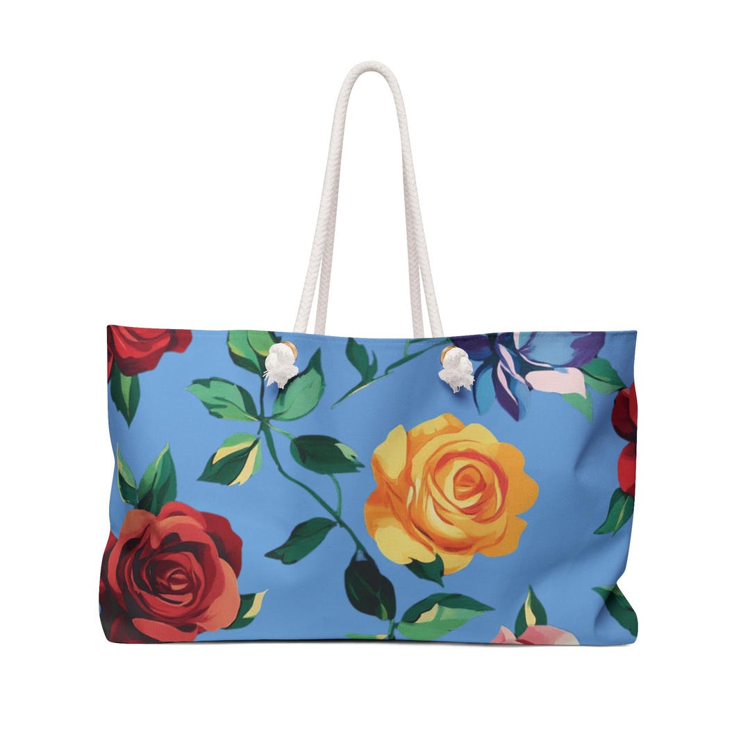 Colorful Roses Travel Tote - Multicolor Red Yellow Pink Blue Rose