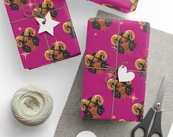 Aries Season Mythical Ram Goddess March April Birthday Party Decor Zodiac Astrology Gift For Women Mom Girlfriend Gift Wrapping Paper - Pink
