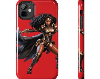 Superhero Phone Case Gifts For Women Girls and Girlfriends Badass Black Super Woman Action Figure Graphic Novel Comic Book Wonder Case - Red
