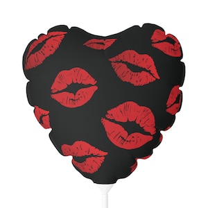 Red Lips Kisses Valentine&#39;s Day Decor Galentines Day Romantic Gifts For Women Mom Girlfriend Balloon (Round and Heart-shaped), 11&quot; - Black