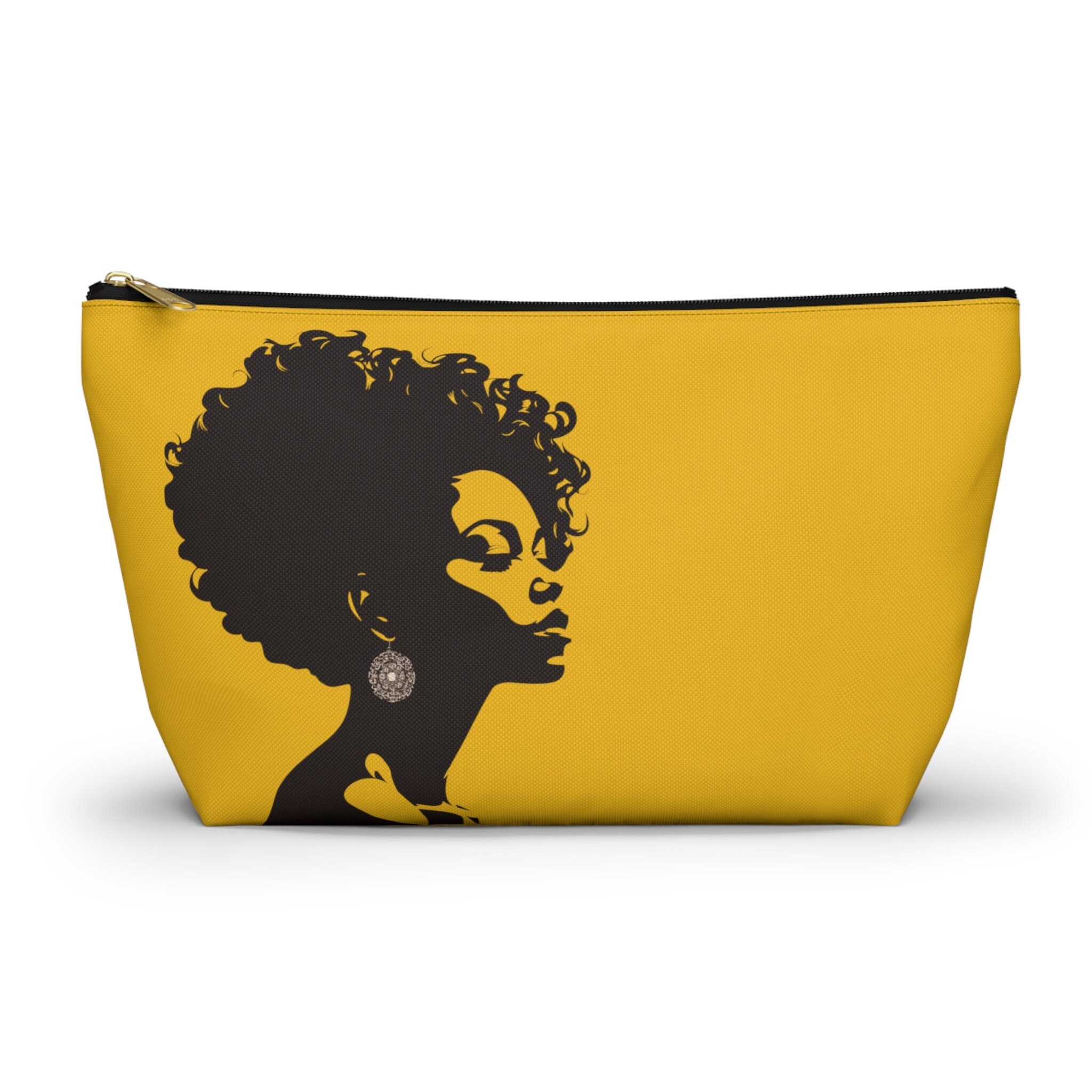 Beautiful Black Woman Silhouette Art Print Birthday Holiday Christmas Gifts For Women Moms Girlfriends Travel Makeup Bag w T-bottom - Yellow