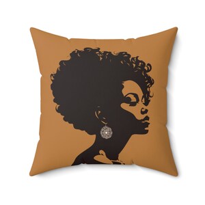 Beautiful Black Woman Silhouette Art Print Housewarming Gift For Women Mom Girlfriends Living Room Bedroom Decor Accent Throw Pillow - Brown