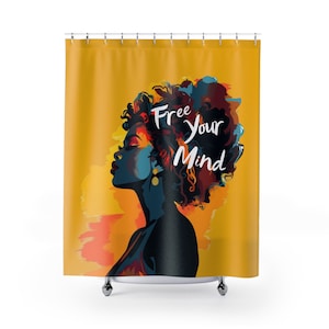 Inspirational Multicolor Shower Curtain Free Your Mind Black Woman Art Birthday Gifts For Women Mom Girlfriend Bathroom Curtains - Yellow