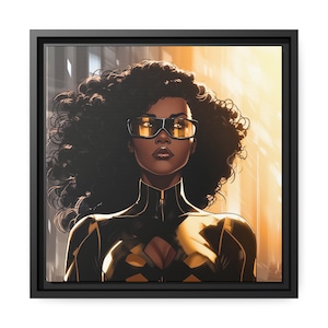 Black Shero Super Woman Comic Badass Action Figure Held Graphic Novel Geschenke für Frauen Mädchen Galerie Leinwand Quadratischer schwarzer Rahmen Wandkunst