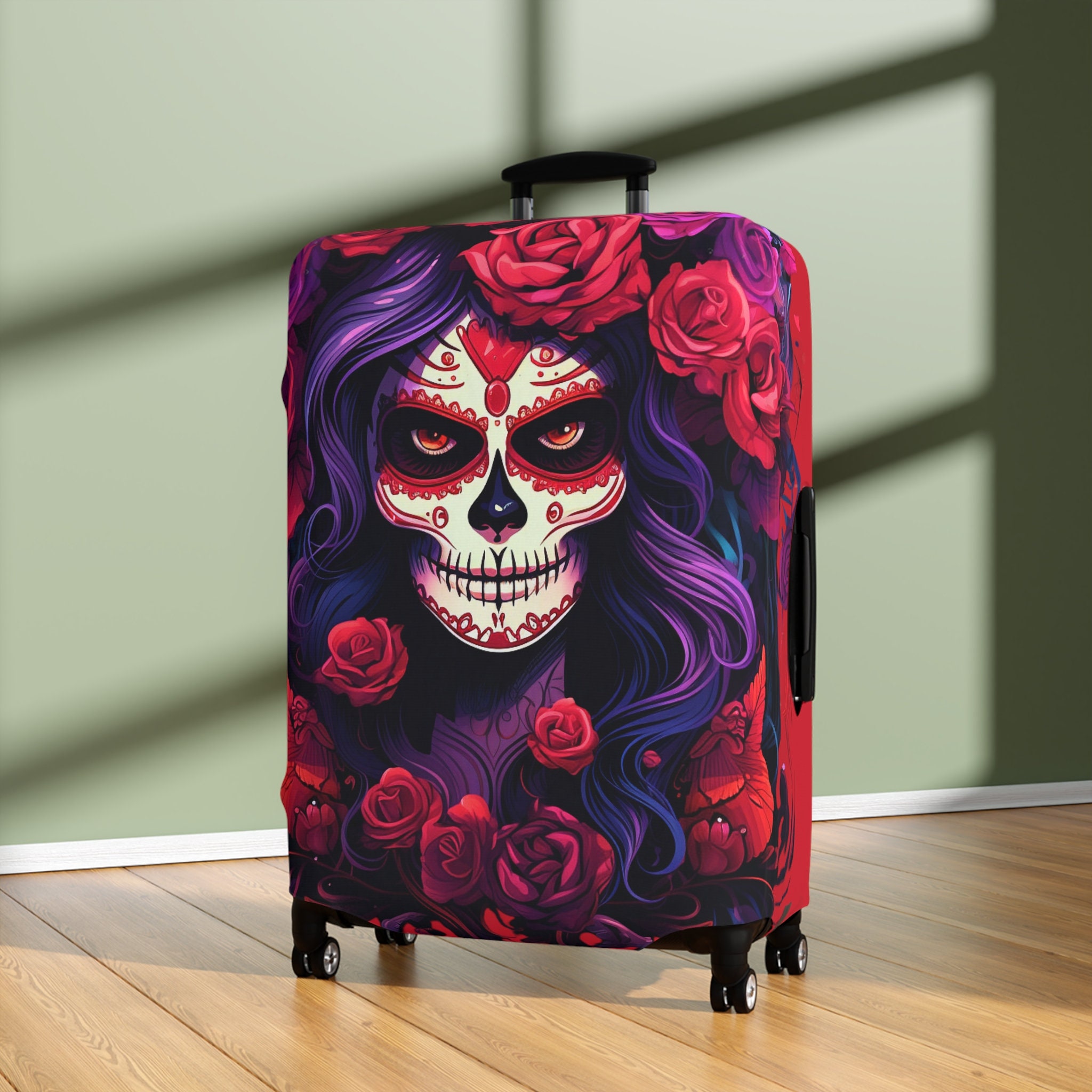 Day Of The Dead Beautiful La Catrina Dia De Los Muertos Pink Purple Red Flowers Halloween Travel Gifts Trick Or Treat Luggage Cover Suitcase