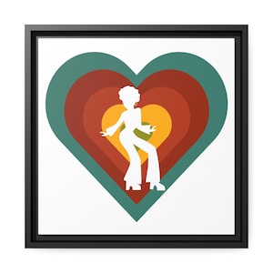 Let&#39;s Boogie Funky Town Disco Heart 70&#39;s Style Get Down Do The Hustle Retro Housewarming Gifts Groovy 1970s Black Frame Wall Art - White