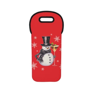 Smiling Snowman Snowflakes Mistletoe Cocktail Christmas Party Decor Happy Holidays Seasons Greetings Wine Lover Gift Travel Tote Bag - Red
