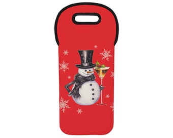 Smiling Snowman Snowflakes Mistletoe Cocktail Christmas Party Decor Happy Holidays Seasons Greetings Wine Lover Gift Travel Tote Bag - Red